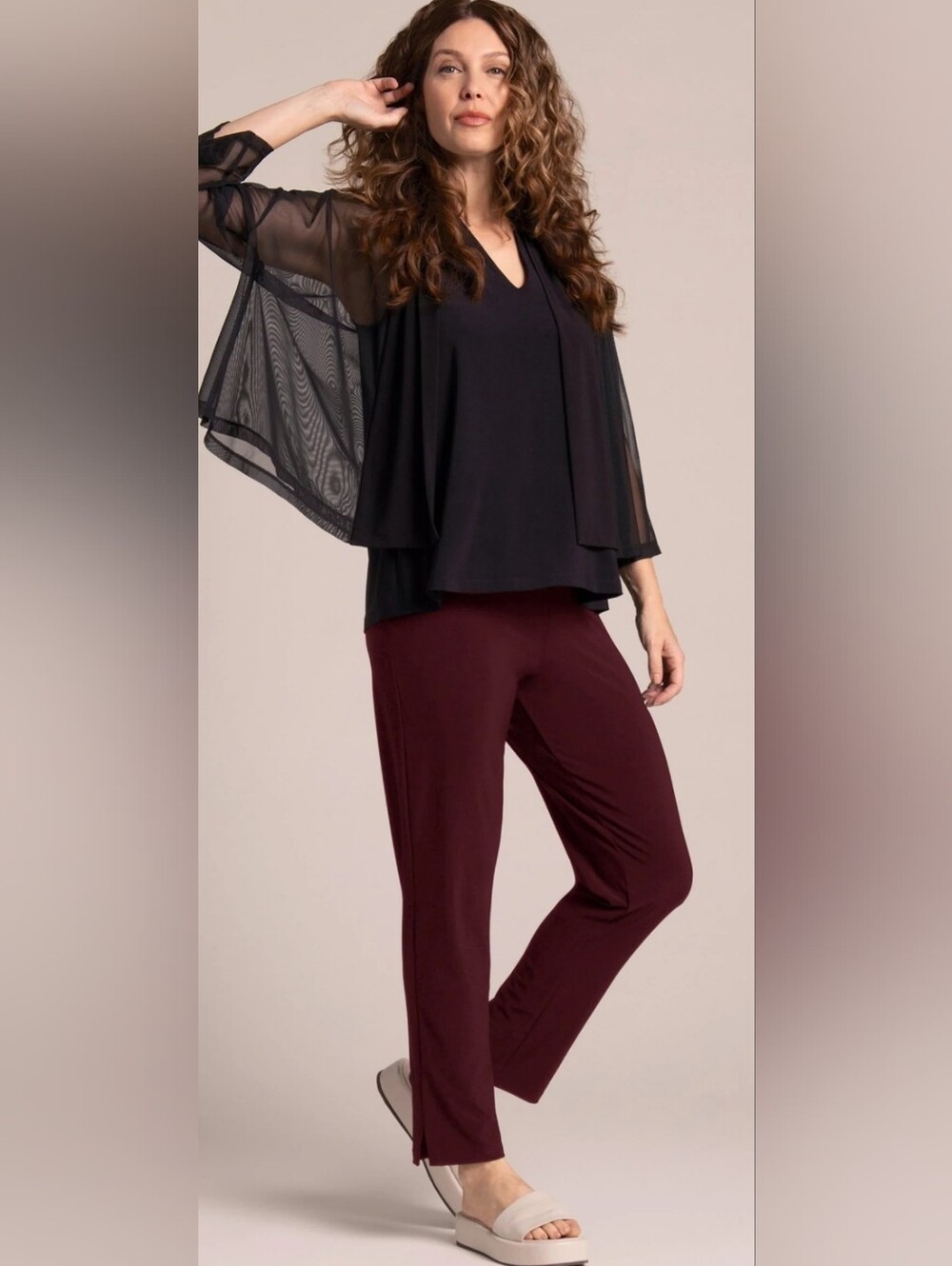 Sympli Narrow Pant Midi in Burgundy